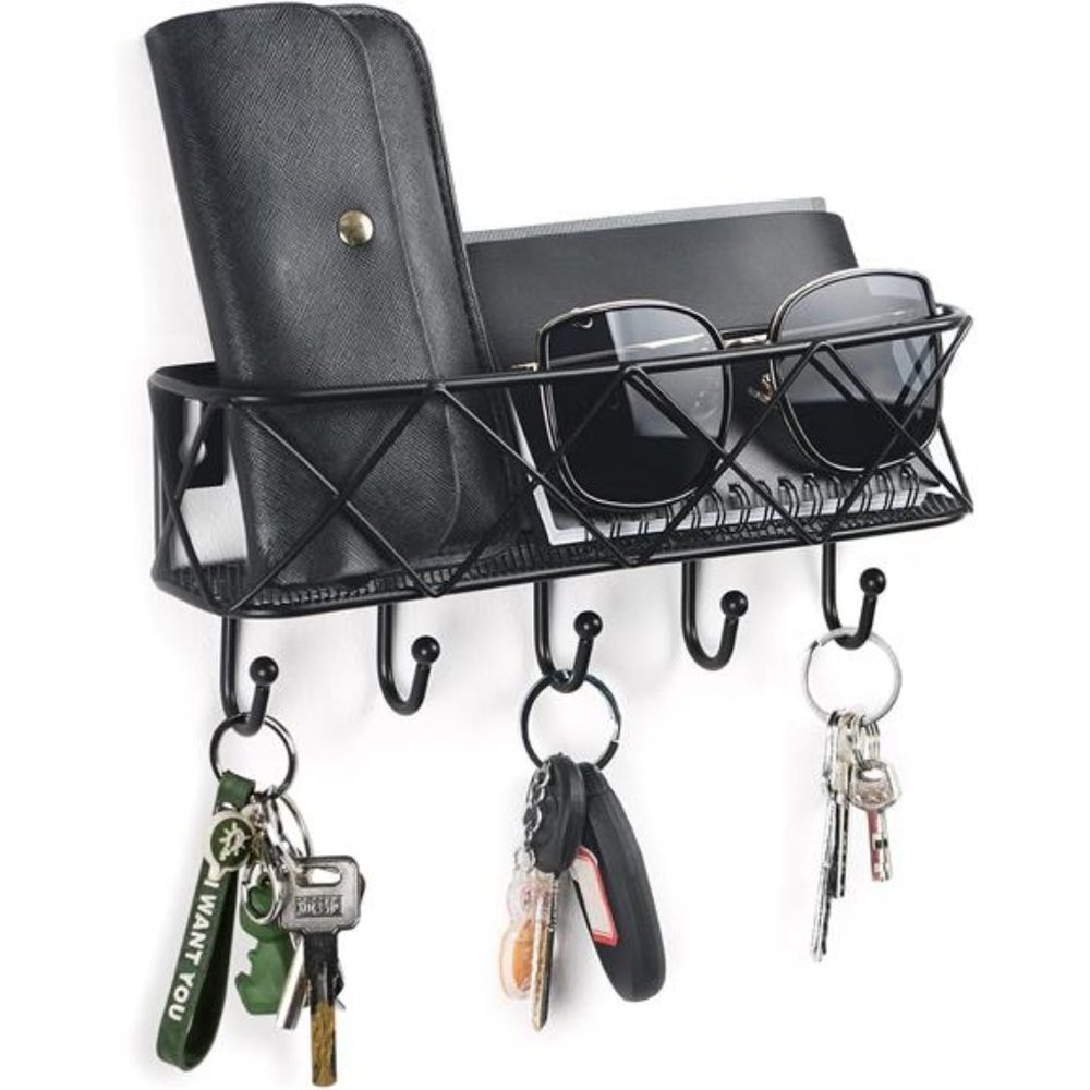 Key Holder for Wall Decorative Entryway Hooks Key Rack with 5 Hooks Metal Wire